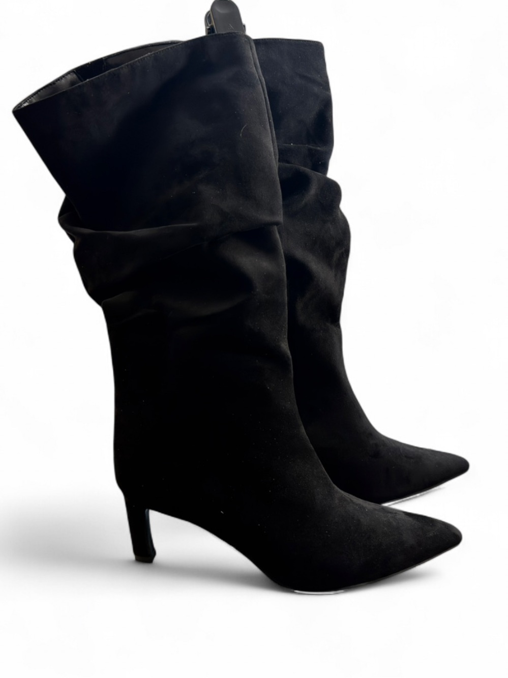 Faux Suede Slouch Pointed Toe, Kitten Heels MidCalf Boots Size 12 (Wide) [NEW]